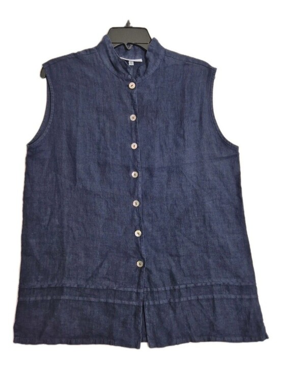 bryn Walker Tops - Bryn Walker Women Top Size S Sleeveless Mandarin Collar Linen Button Up Blue 68